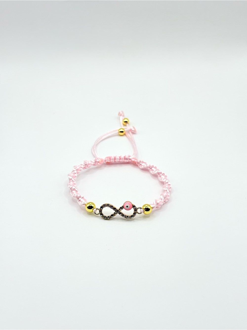 Adjustable Pink Infinity evil eye Bracelet with Gold Accents